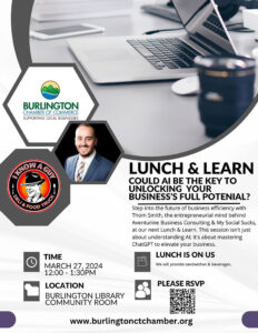 Flyer for March 27 Lunch & Learn regarding AI