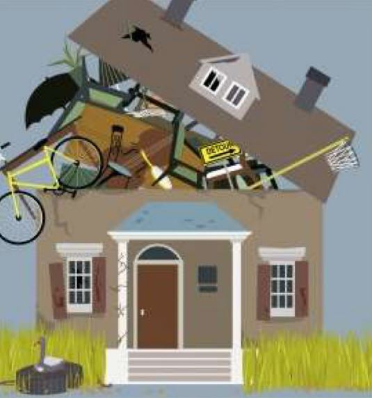 House with roof open due to hoarding.