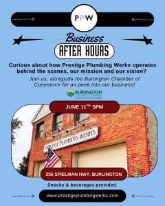 Event flyer for Prestige Plumbing Werks business after hours on June 11.