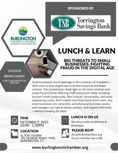 Big Threats to Small Business October 9th lunch and learn flyer.