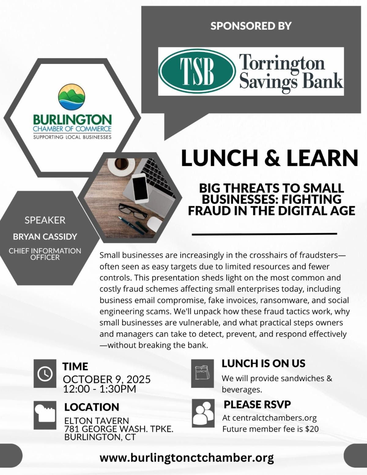 Big Threats to Small Business October 9th lunch and learn flyer.