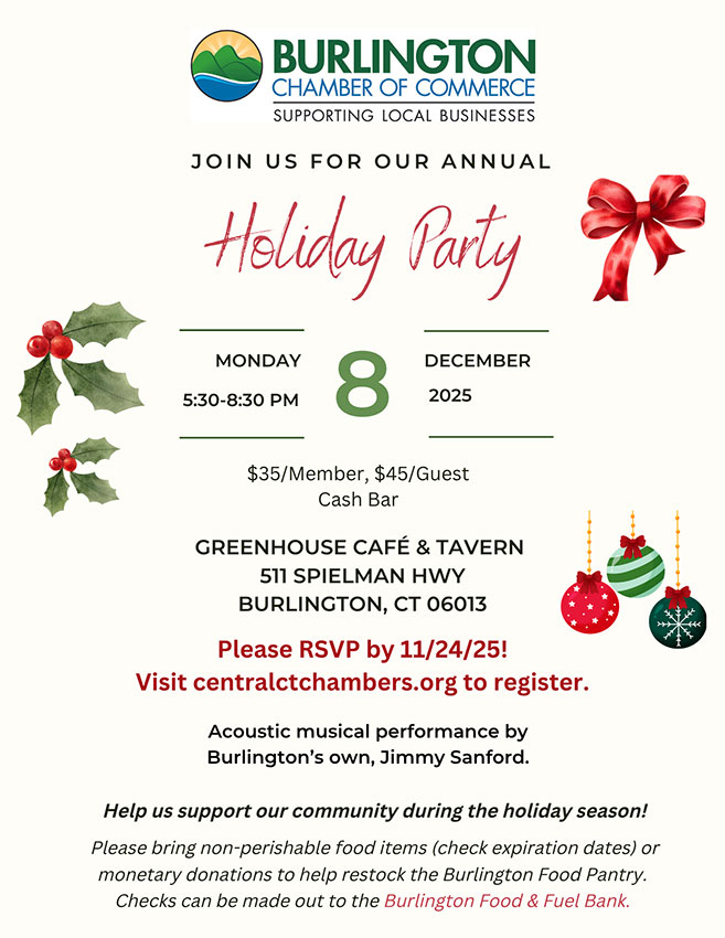 December 8, 2025 holiday party flyer.