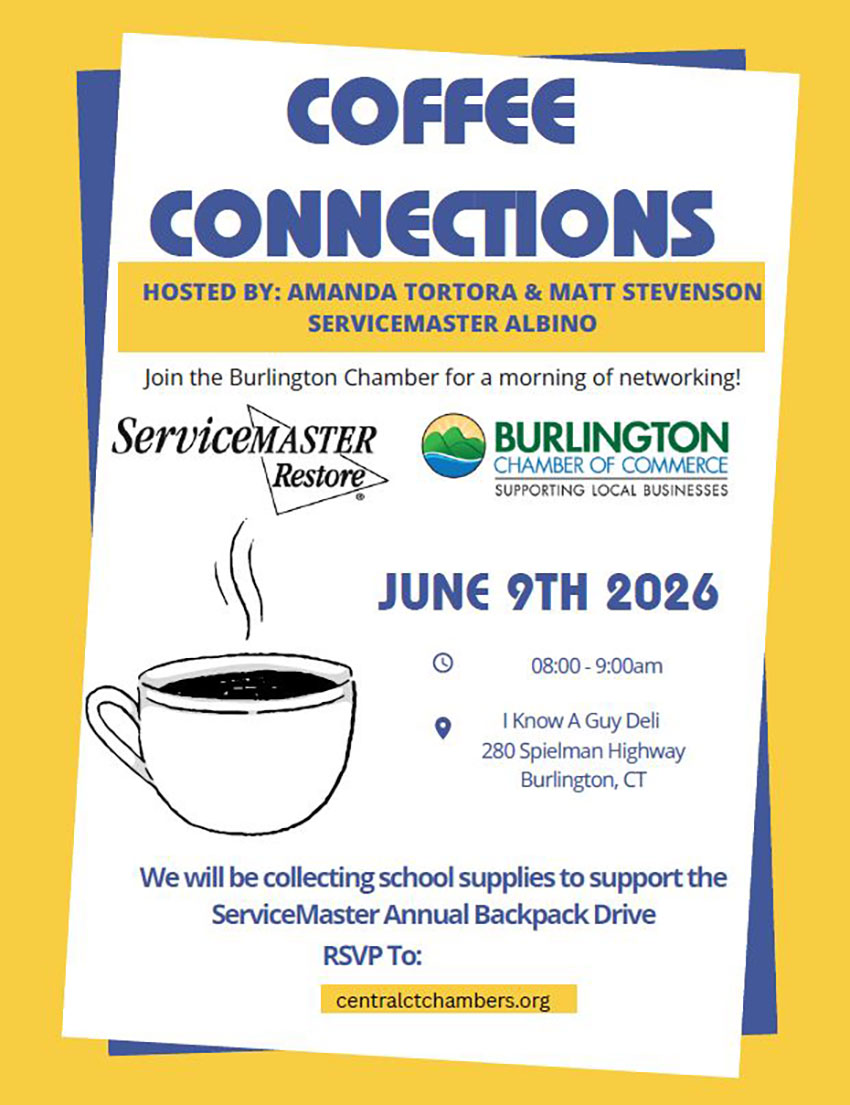 Flyer for June 9 Coffee Connections event with Servicemaster.