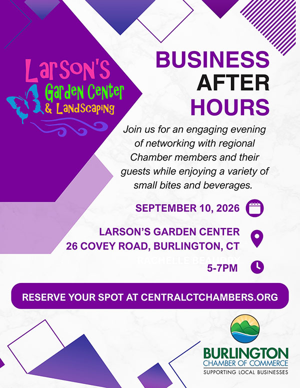 2026-0910-BCC-BAH-Larsons-flyer September 10 flyer for Business After Hours event at Larson's Garden Center
